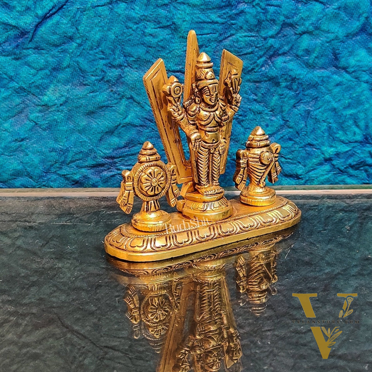 Handcrafted Brass Tirupati Balaji Idol | Shankh, Chakra, Namaha | 4 inch