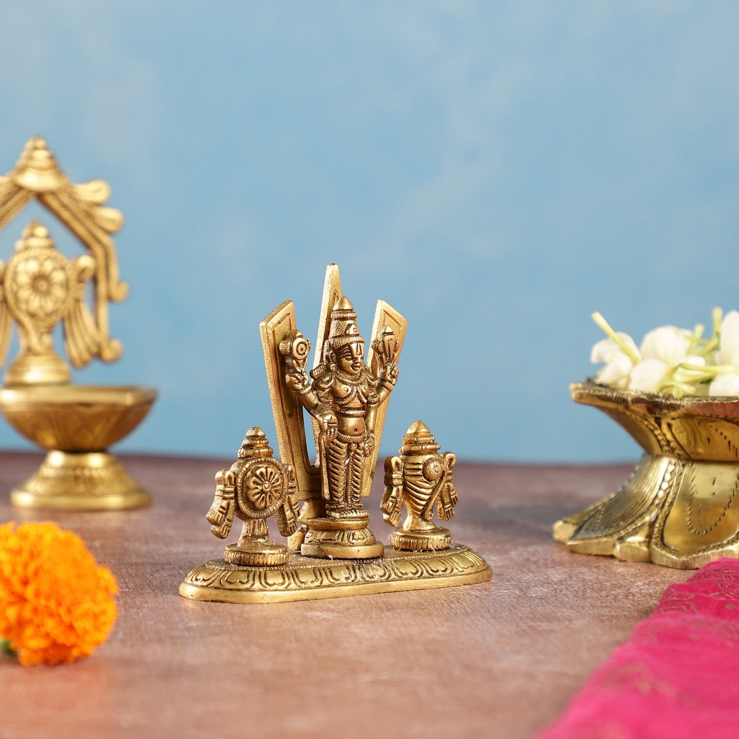 Handcrafted Brass Tirupati Balaji Idol | Shankh, Chakra, Namaha | 4 inch