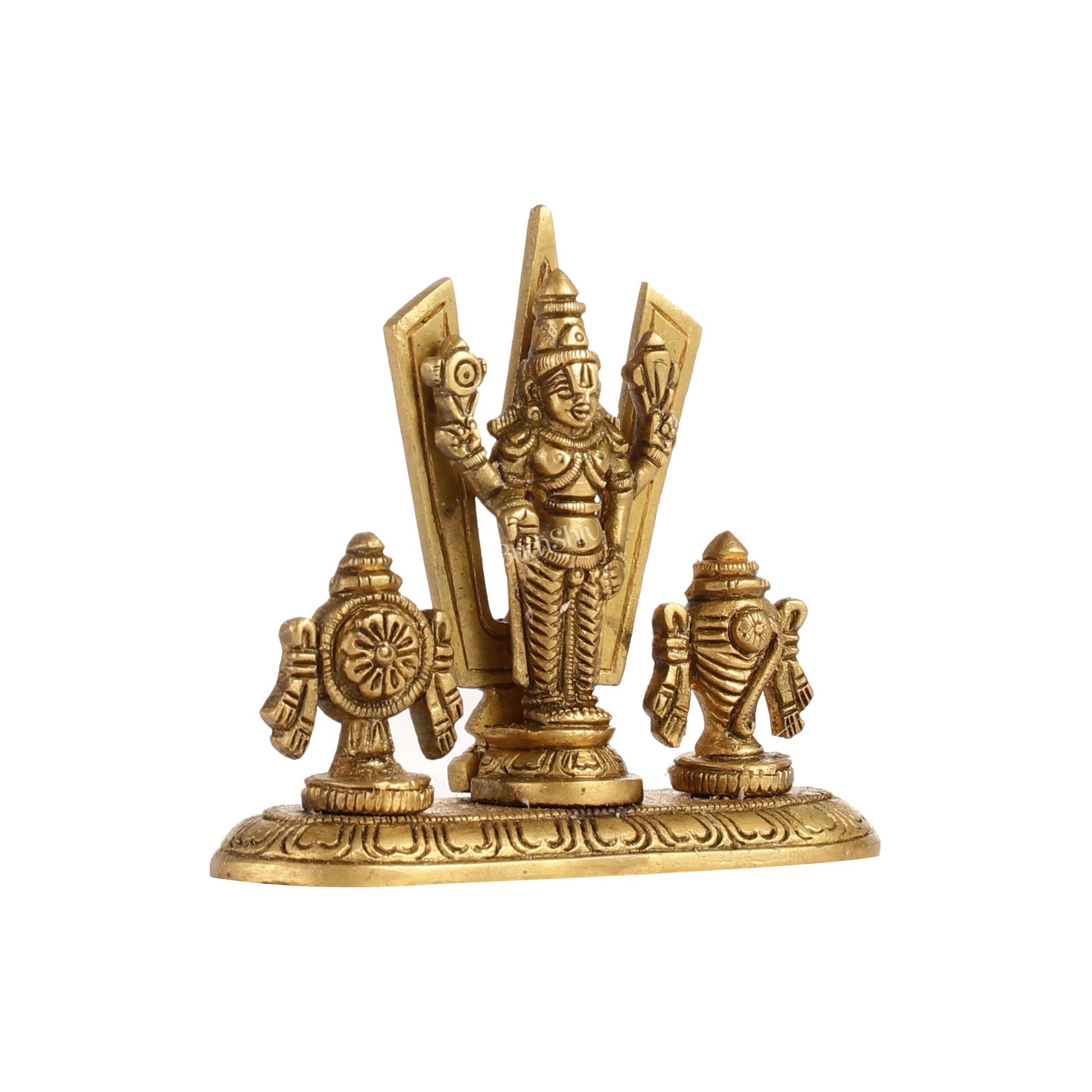 Handcrafted Brass Tirupati Balaji Idol | Shankh, Chakra, Namaha | 4 inch
