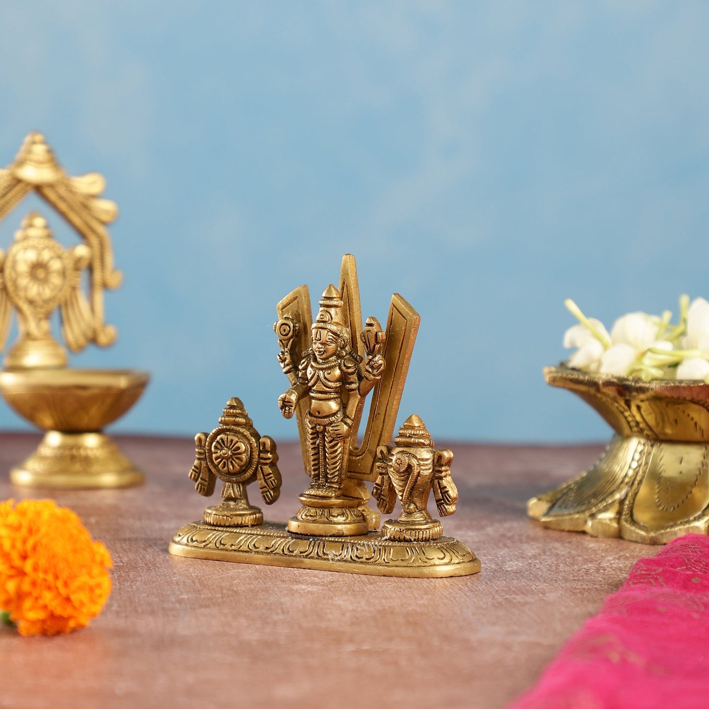 Handcrafted Brass Tirupati Balaji Idol | Shankh, Chakra, Namaha | 4 inch