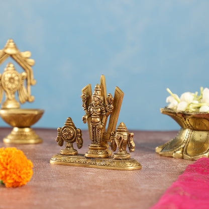 Handcrafted Brass Tirupati Balaji Idol | Shankh, Chakra, Namaha | 4 inch