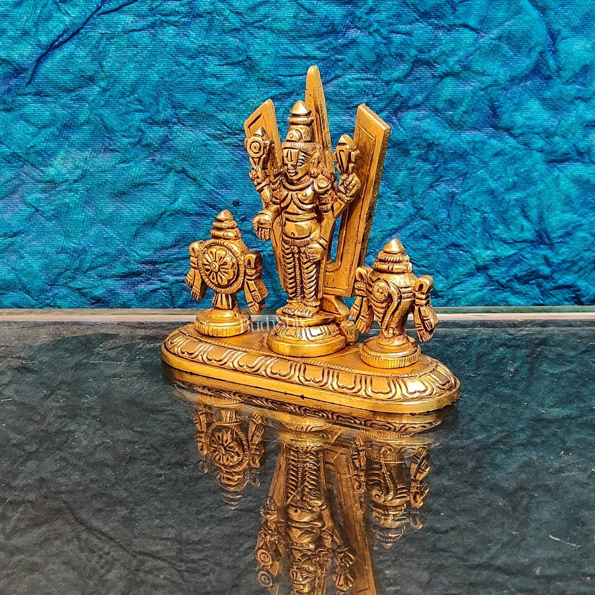 Handcrafted Brass Tirupati Balaji Idol | Shankh, Chakra, Namaha | 4 inch