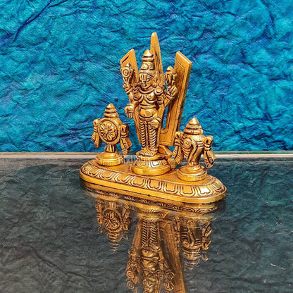 Handcrafted Brass Tirupati Balaji Idol | Shankh, Chakra, Namaha | 4 inch