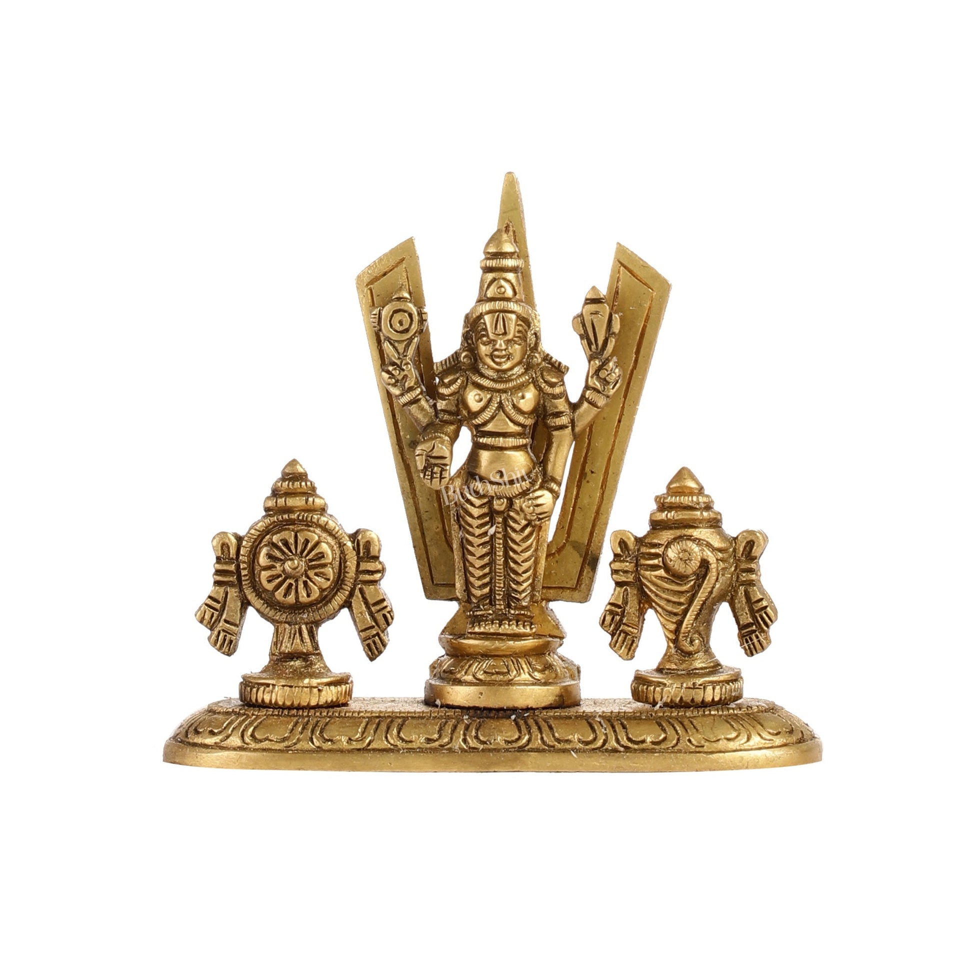 Handcrafted Brass Tirupati Balaji Idol | Shankh, Chakra, Namaha | 4 inch