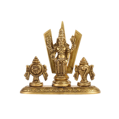 Handcrafted Brass Tirupati Balaji Idol | Shankh, Chakra, Namaha | 4 inch