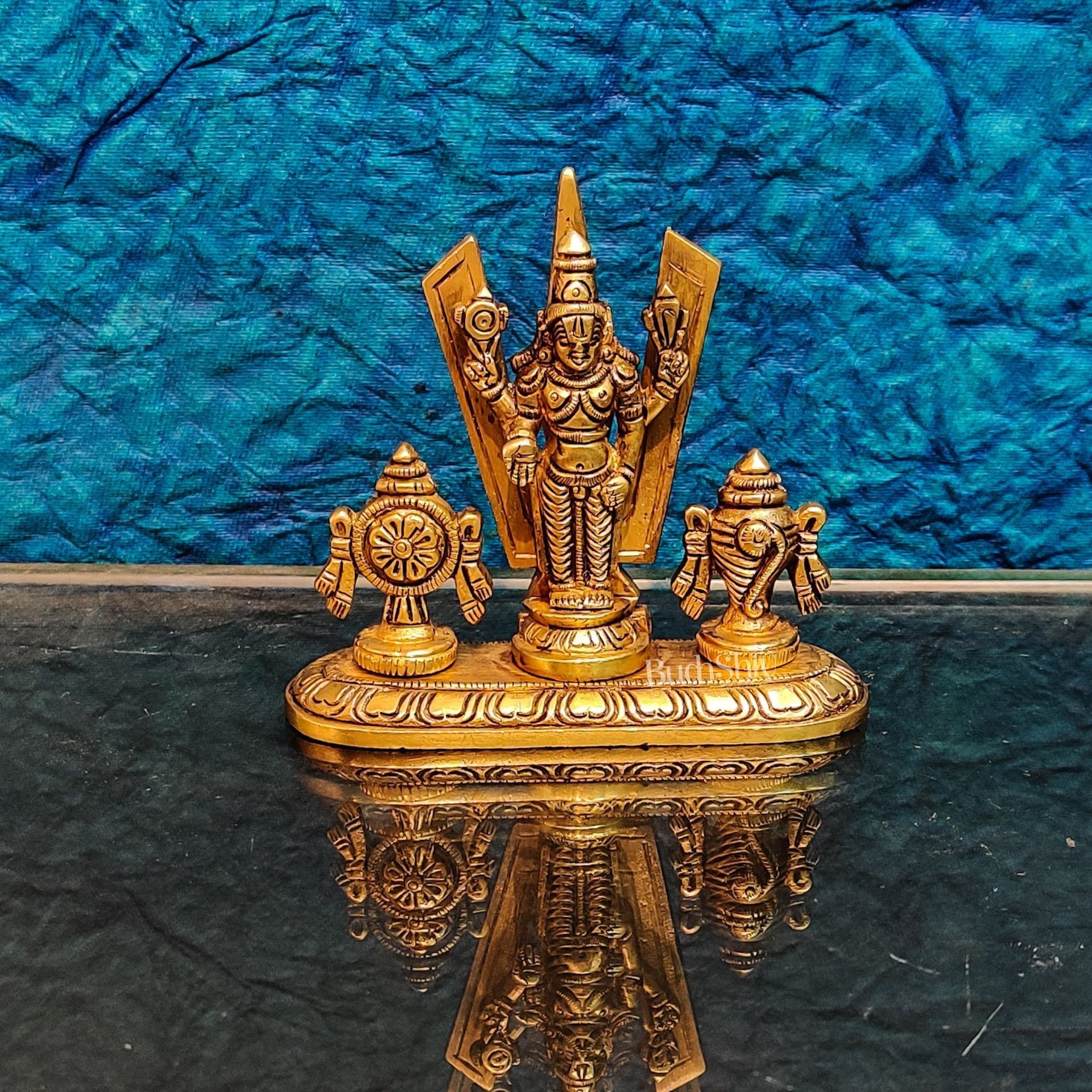 Handcrafted Brass Tirupati Balaji Idol | Shankh, Chakra, Namaha | 4 inch