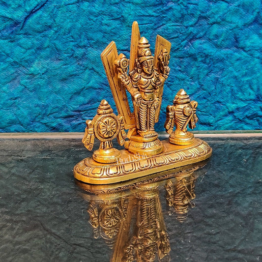 Handcrafted Brass Tirupati Balaji Idol | Shankh, Chakra, Namaha | 4 inch