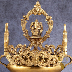 Handcrafted Brass Traditional Ganapati Urli Bowl with Elephants - 12-inch