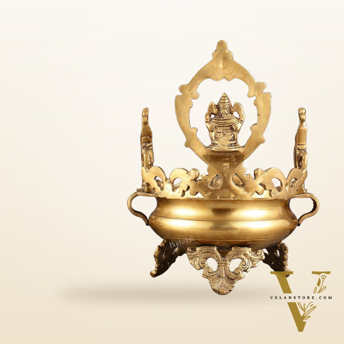 Handcrafted Brass Traditional Ganapati Urli Bowl with Elephants - 12-inch
