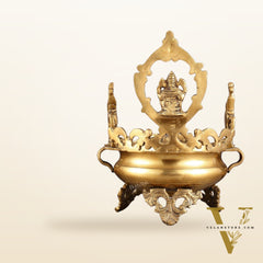 Handcrafted Brass Traditional Ganapati Urli Bowl with Elephants - 12-inch