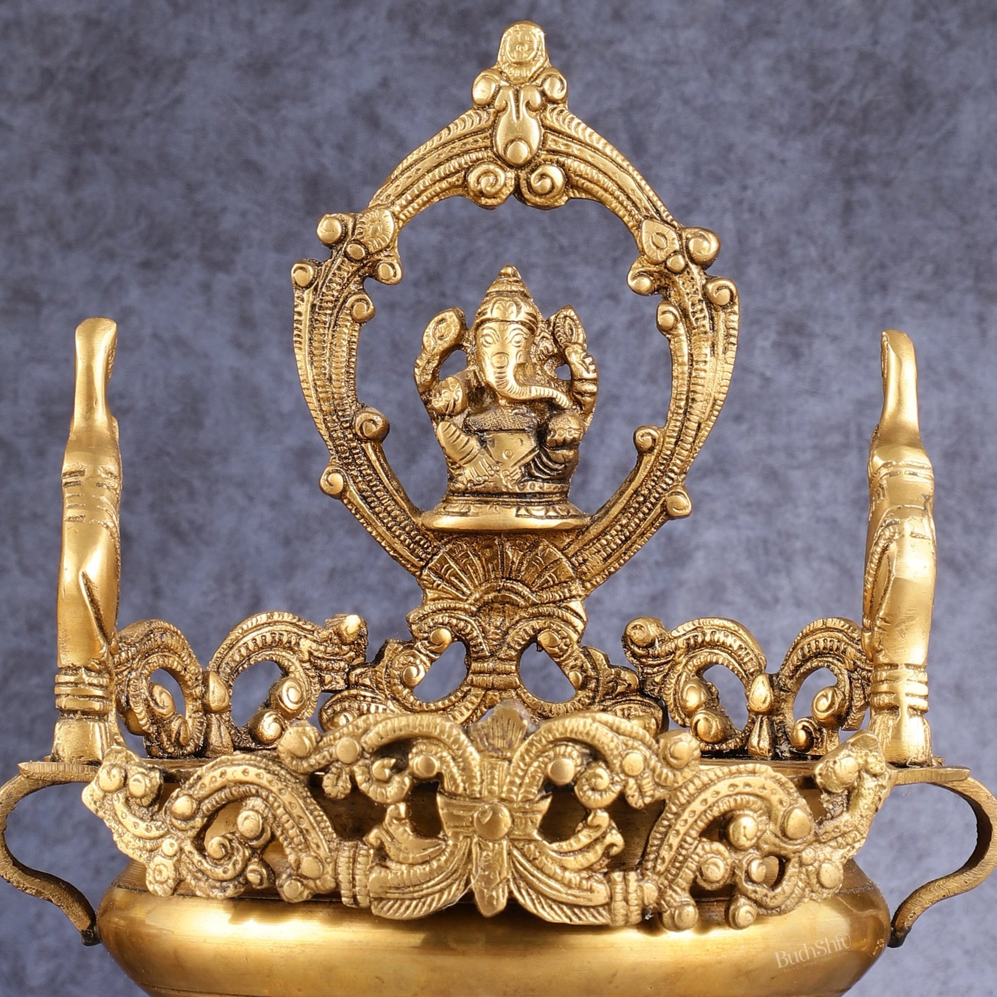 Handcrafted Brass Traditional Ganapati Urli Bowl with Elephants - 12-inch