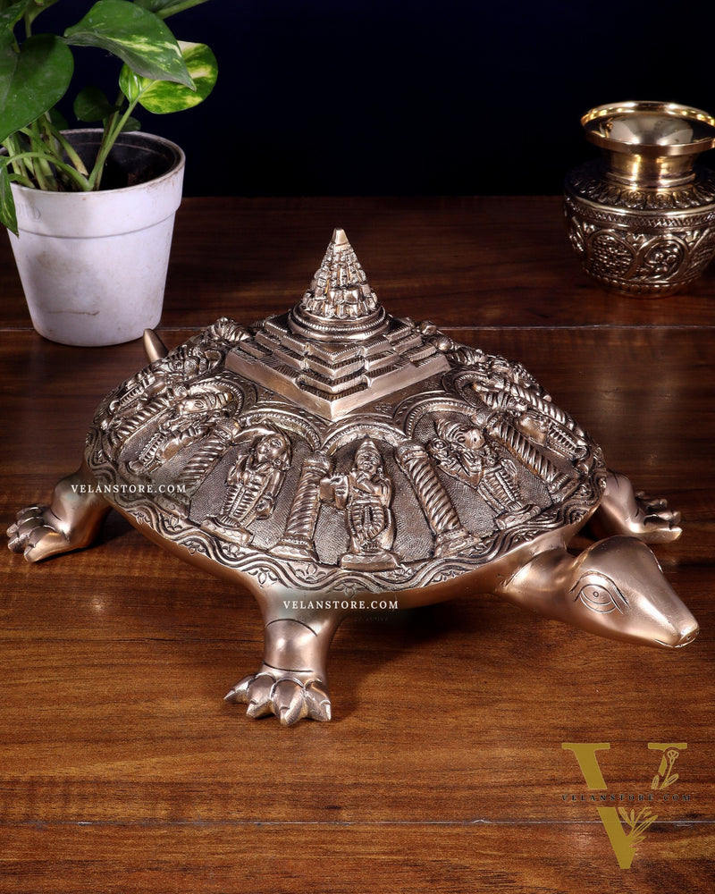 Handcrafted Brass Vishnu Dashavatars with Shree Yantra on Tortoise Base 13 inch