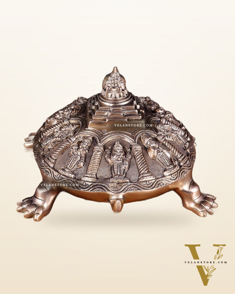 Handcrafted Brass Vishnu Dashavatars with Shree Yantra on Tortoise Base 13 inch