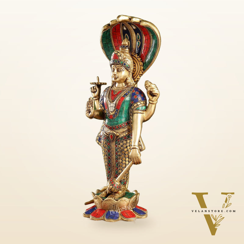 Handcrafted Brass Vishnu Statue - 17" Height | Divine Brass Idol