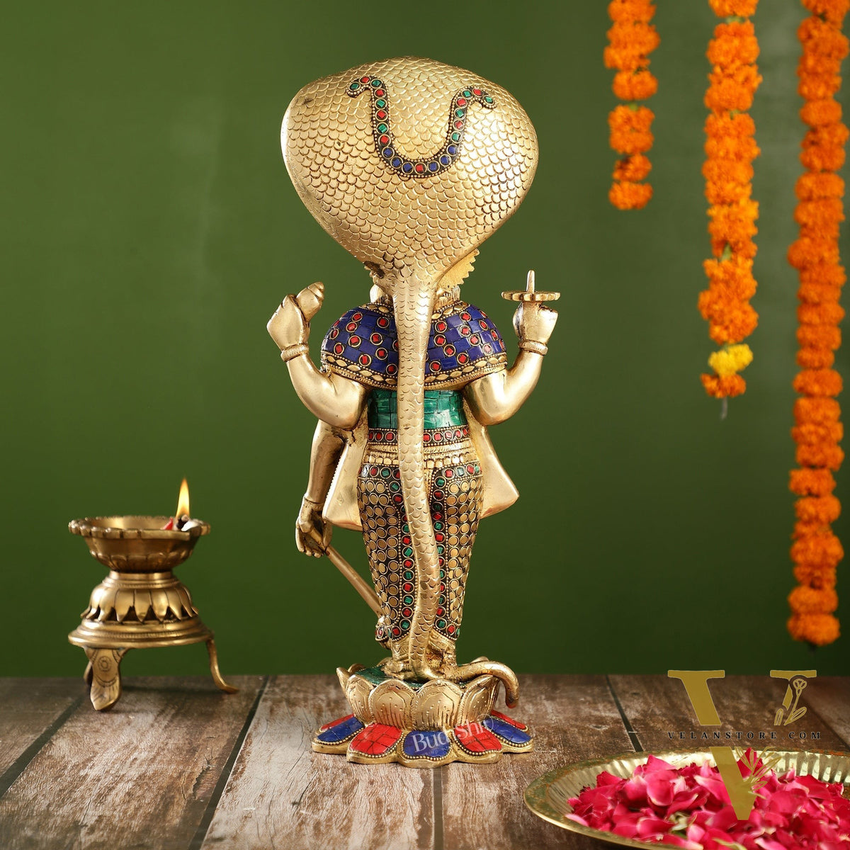 Handcrafted Brass Vishnu Statue - 17" Height | Divine Brass Idol