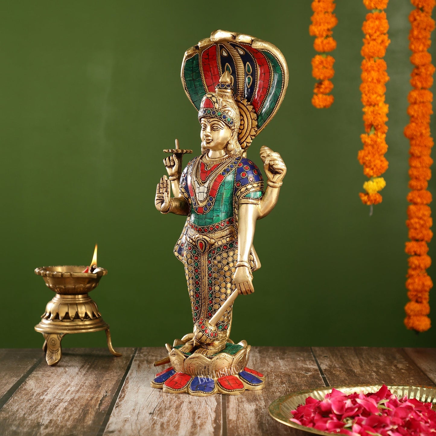 Handcrafted Brass Vishnu Statue - 17" Height | Divine Brass Idol