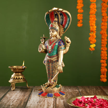 Handcrafted Brass Vishnu Statue - 17" Height | Divine Brass Idol