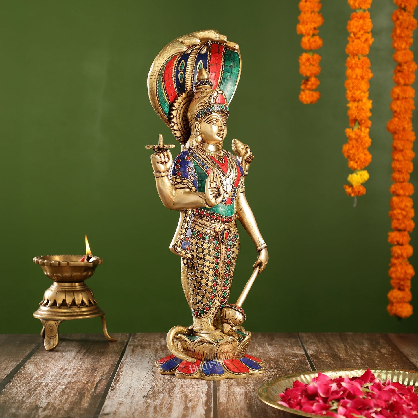 Handcrafted Brass Vishnu Statue - 17" Height | Divine Brass Idol