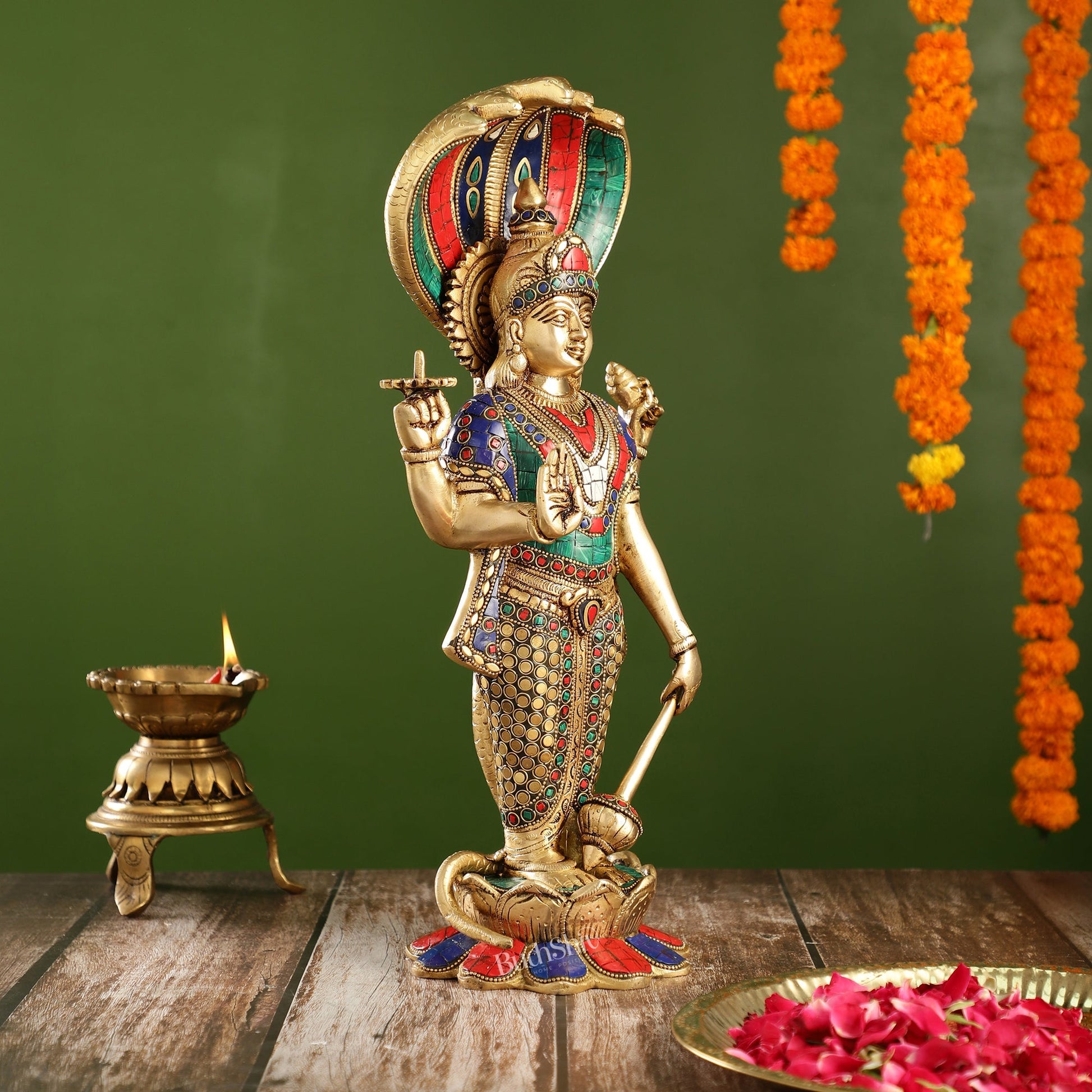 Handcrafted Brass Vishnu Statue - 17" Height | Divine Brass Idol
