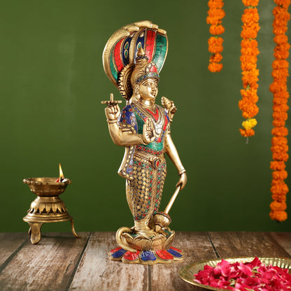 Handcrafted Brass Vishnu Statue - 17" Height | Divine Brass Idol