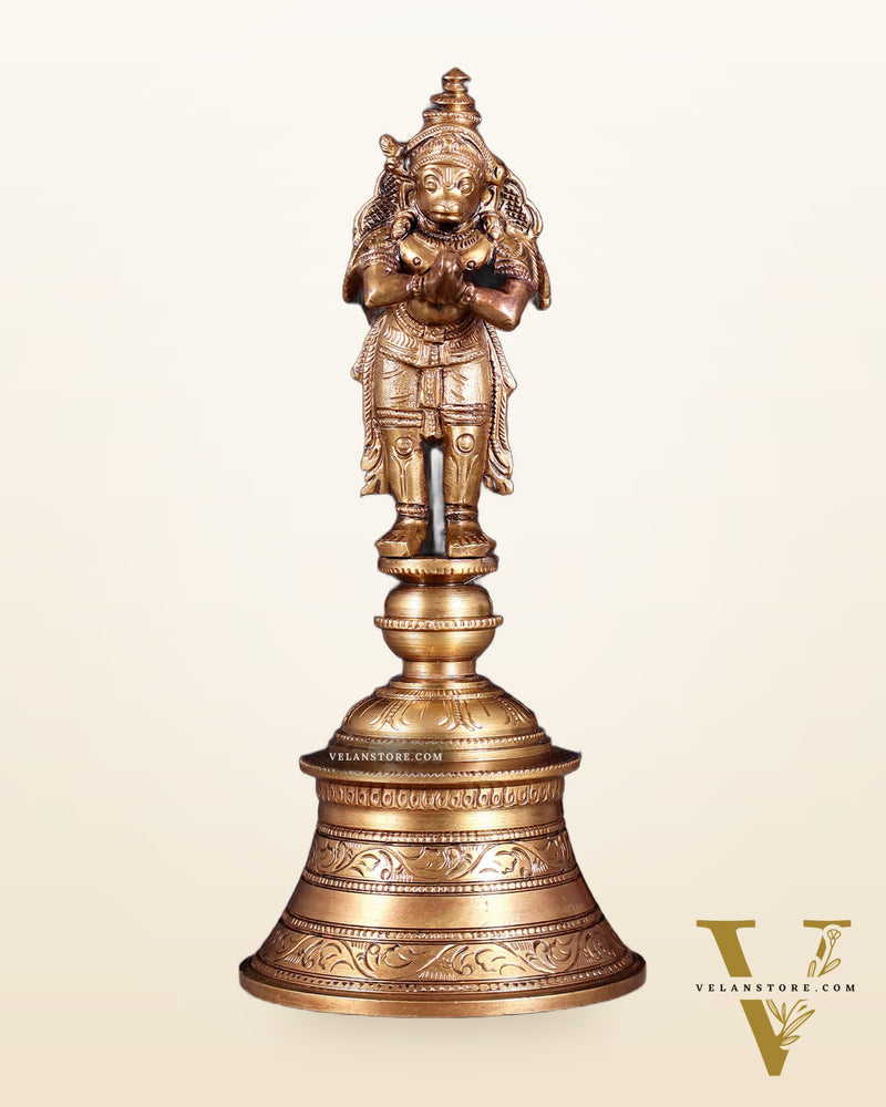 Handcrafted Bronze Garuda and Hanuman strong Hand Bell 8"