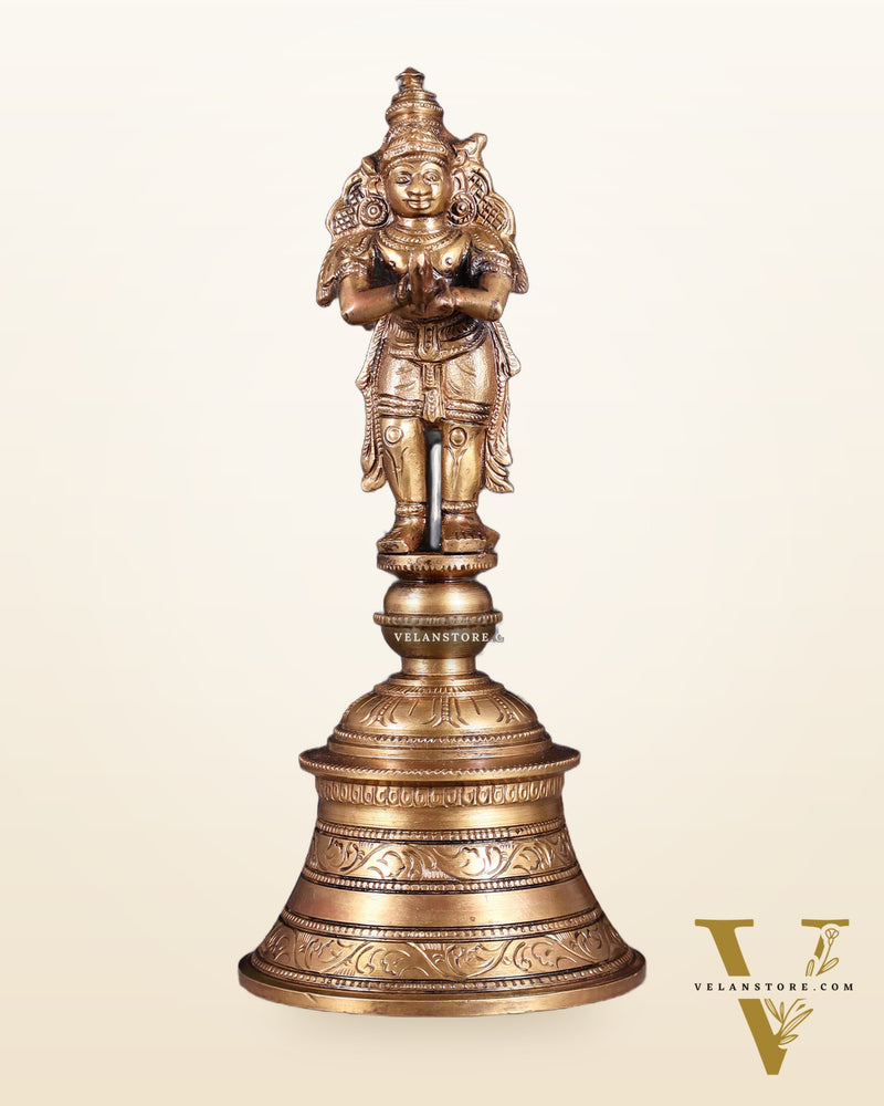 Handcrafted Bronze Garuda and Hanuman strong Hand Bell 8"
