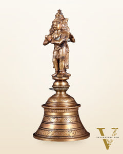 Handcrafted Bronze Garuda and Hanuman strong Hand Bell 8"