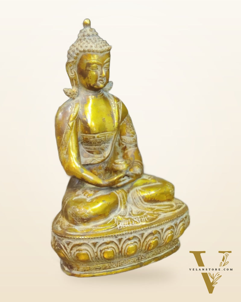Handcrafted Buddha Statue in Vitarka Mudra | Antique Rustic Finish | 12" x 9" x 6"