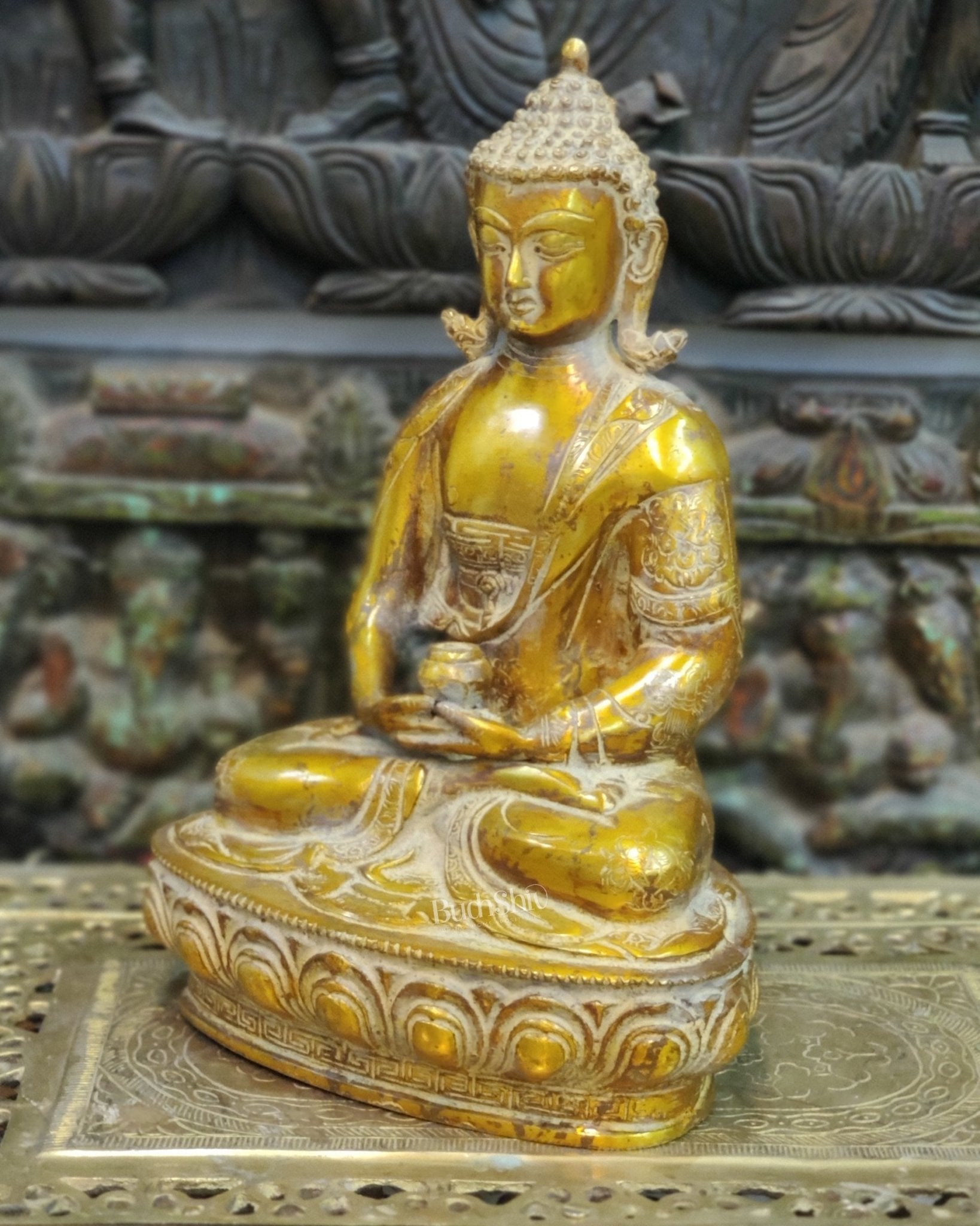 Handcrafted Buddha Statue in Vitarka Mudra | Antique Rustic Finish | 12" x 9" x 6"