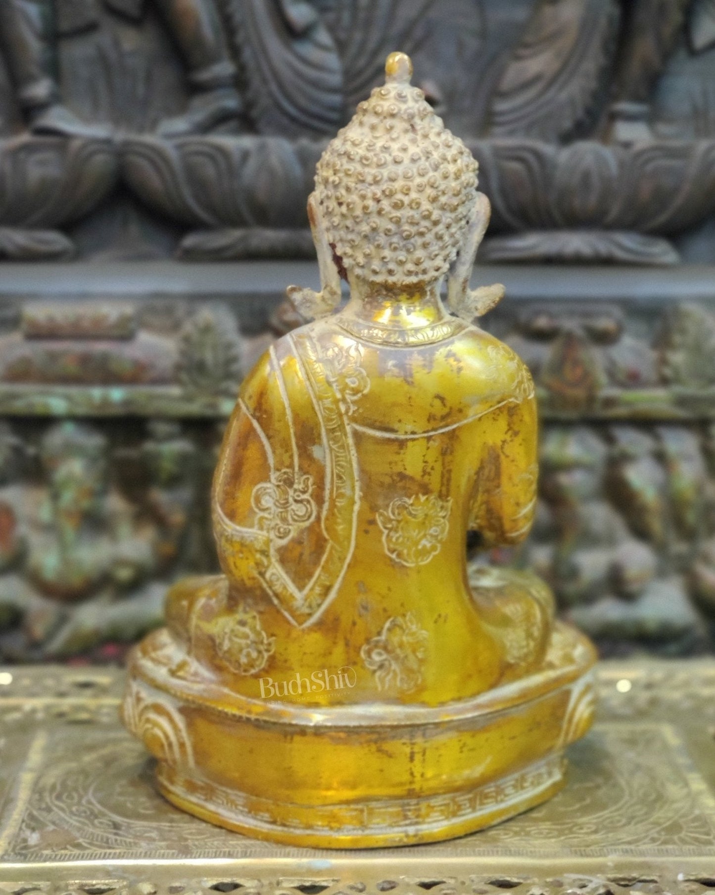 Handcrafted Buddha Statue in Vitarka Mudra | Antique Rustic Finish | 12" x 9" x 6"