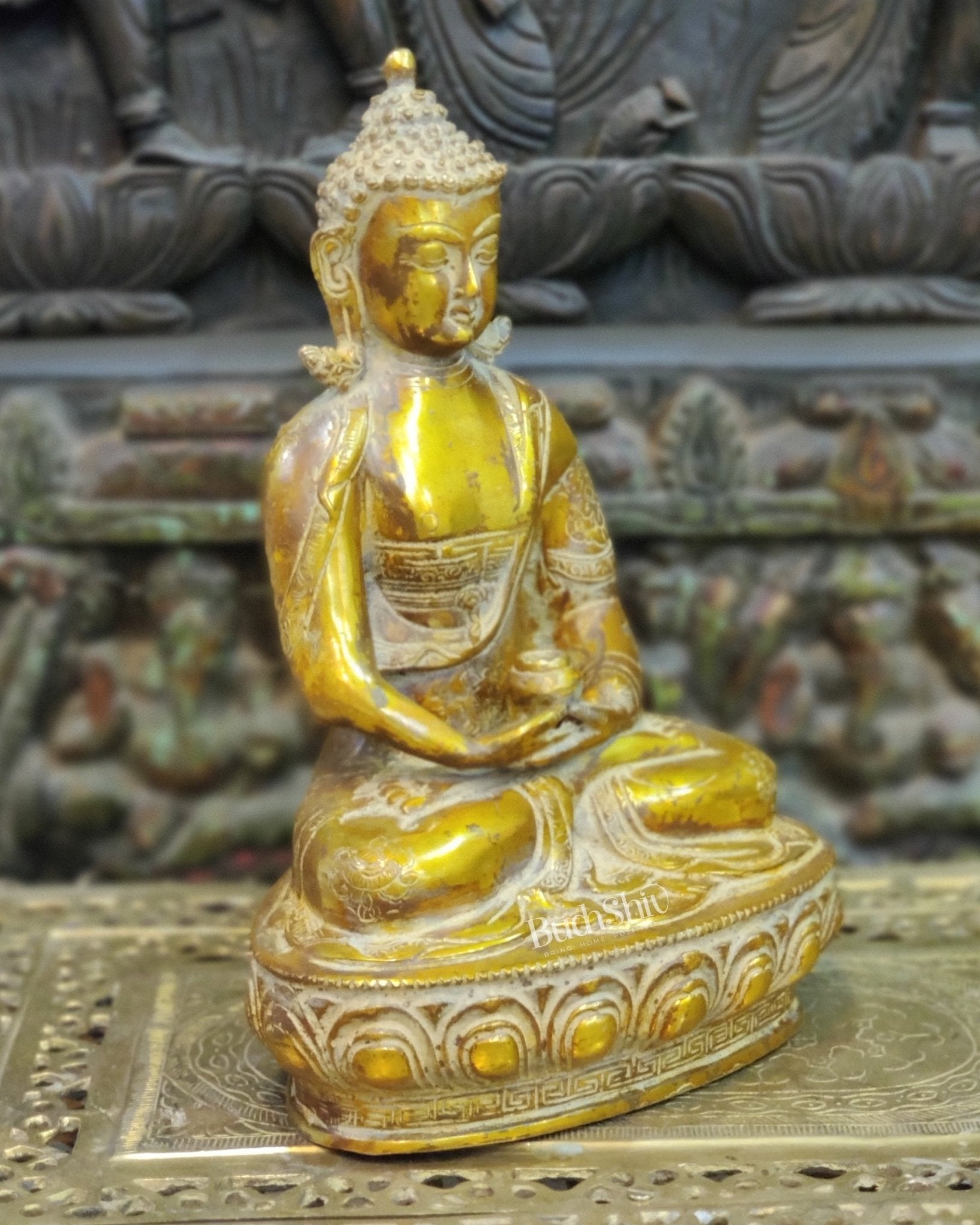 Handcrafted Buddha Statue in Vitarka Mudra | Antique Rustic Finish | 12" x 9" x 6"