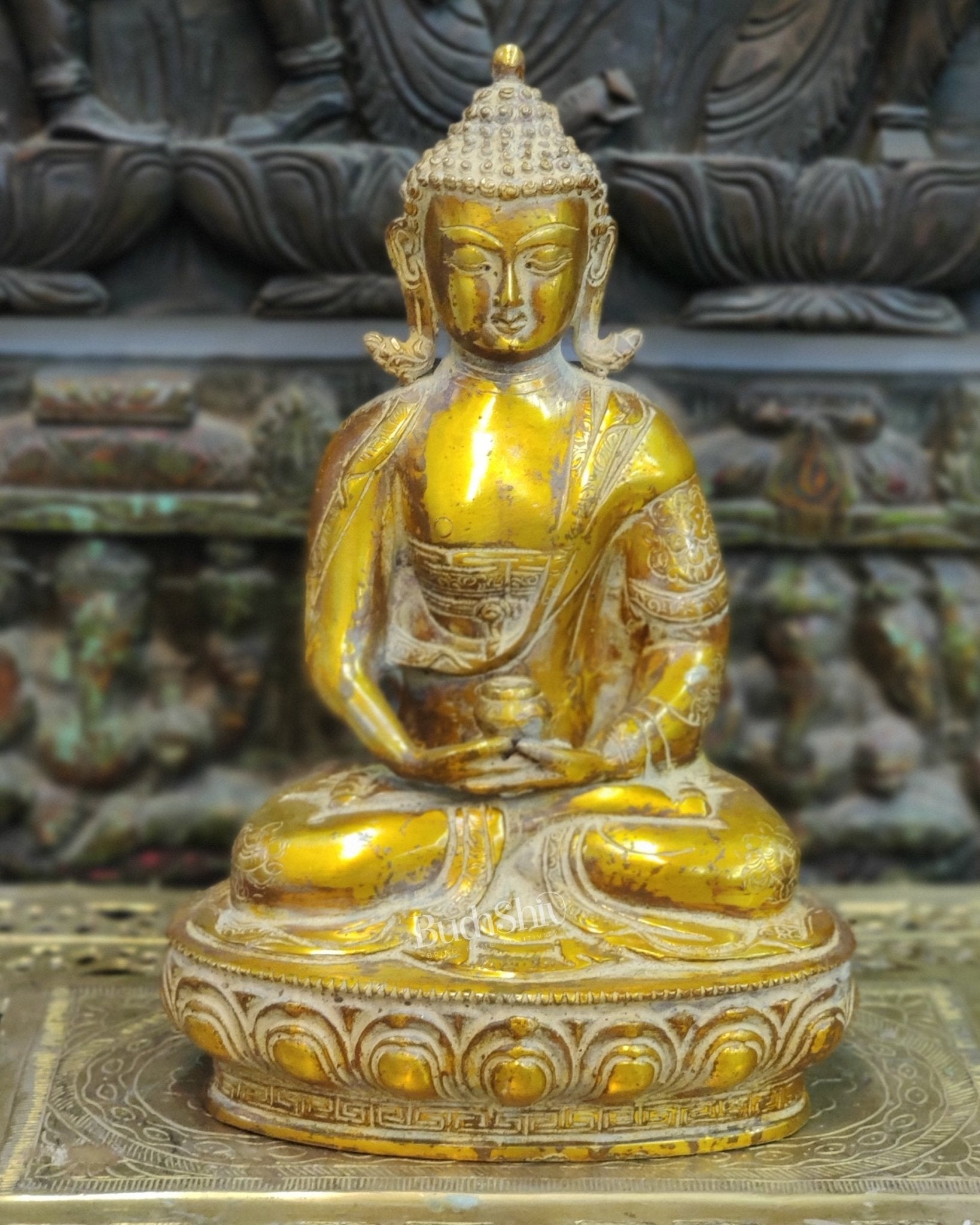 Handcrafted Buddha Statue in Vitarka Mudra | Antique Rustic Finish | 12" x 9" x 6"