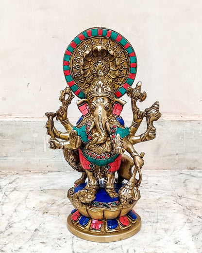 Handcrafted Dhrishti Ganesh Statue - Ward off Evil with Lord Ganesha Incarnation 12"