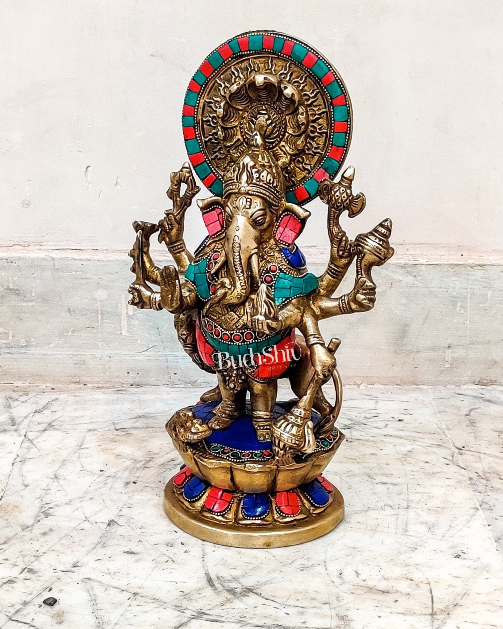 Handcrafted Dhrishti Ganesh Statue - Ward off Evil with Lord Ganesha Incarnation 12"