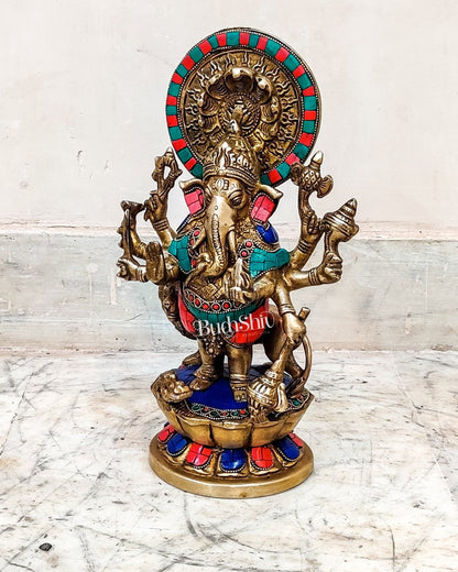 Handcrafted Dhrishti Ganesh Statue - Ward off Evil with Lord Ganesha Incarnation 12"
