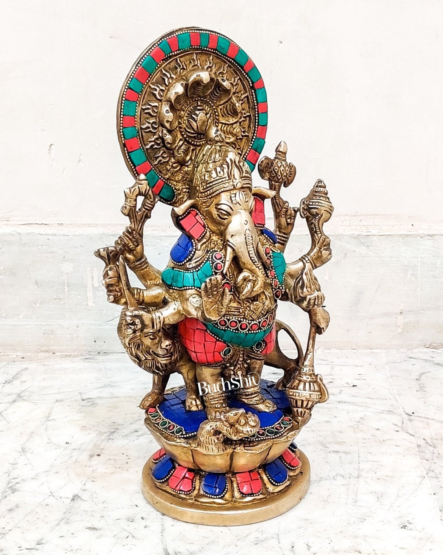Handcrafted Dhrishti Ganesh Statue - Ward off Evil with Lord Ganesha Incarnation 12"