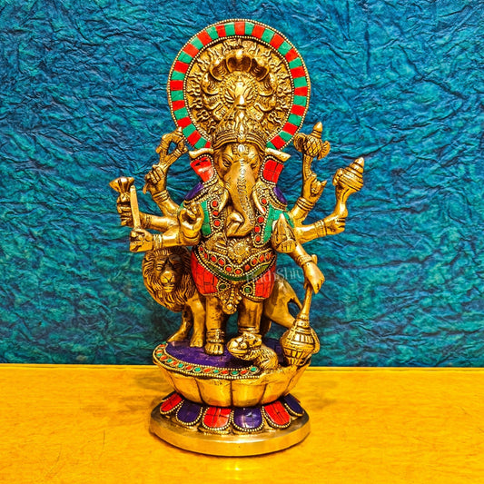 Handcrafted Dhrishti Ganesh Statue - Ward off Evil with Lord Ganesha Incarnation 12"