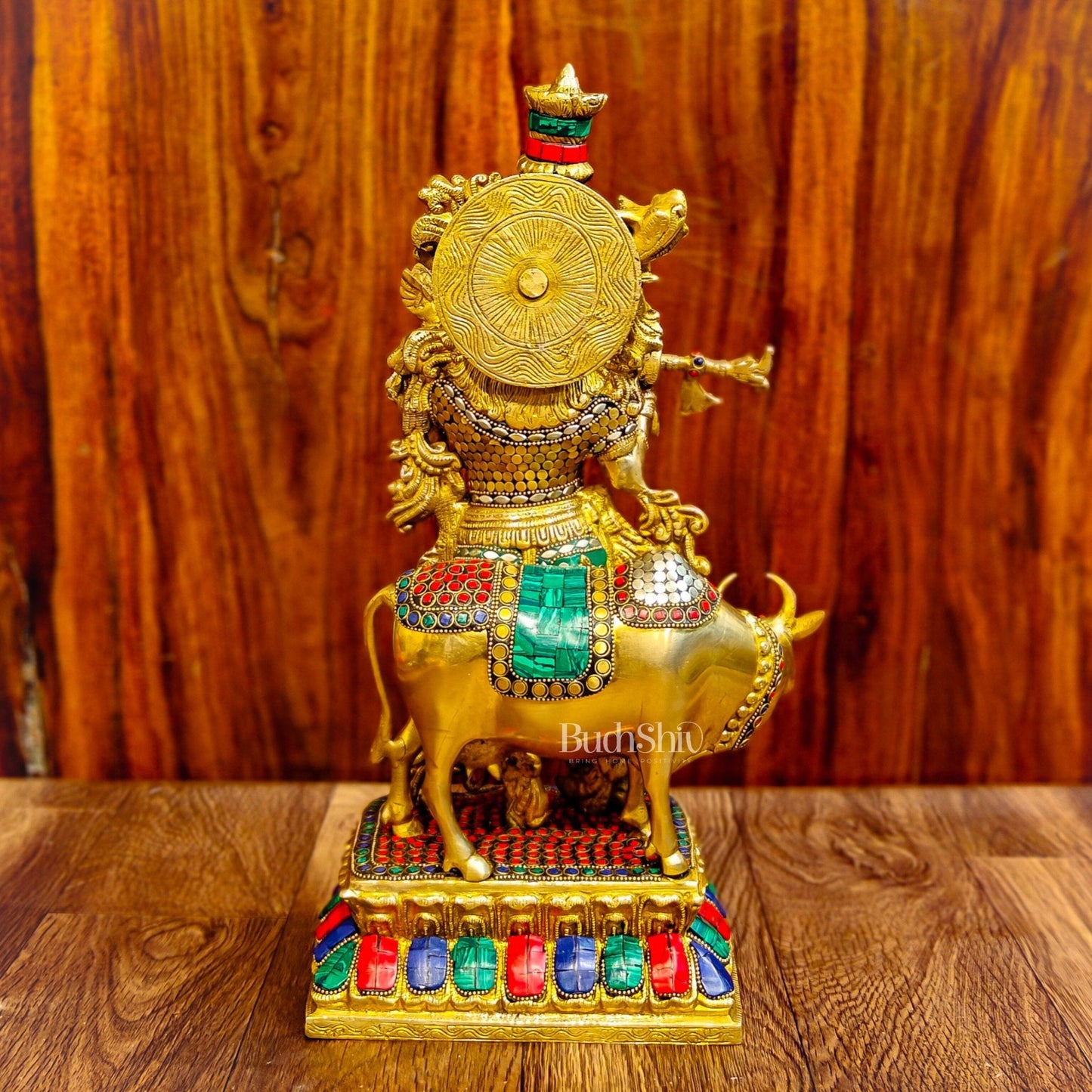 Handcrafted Divine Brass Krishna with cow Statue 17 inch