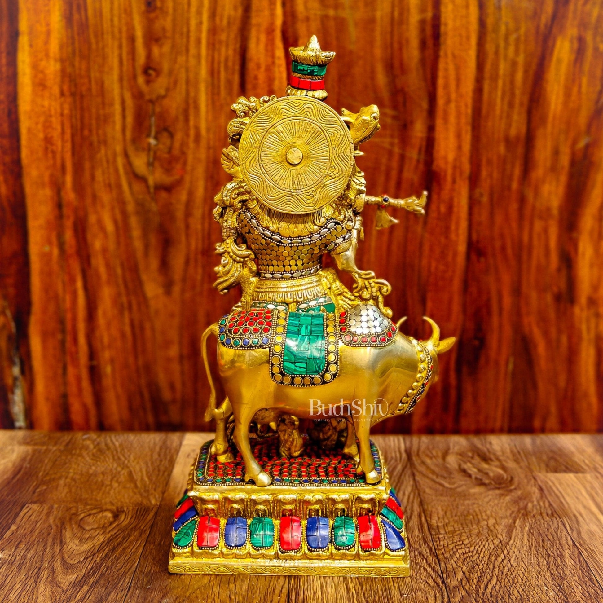 Handcrafted Divine Brass Krishna with cow Statue 17 inch