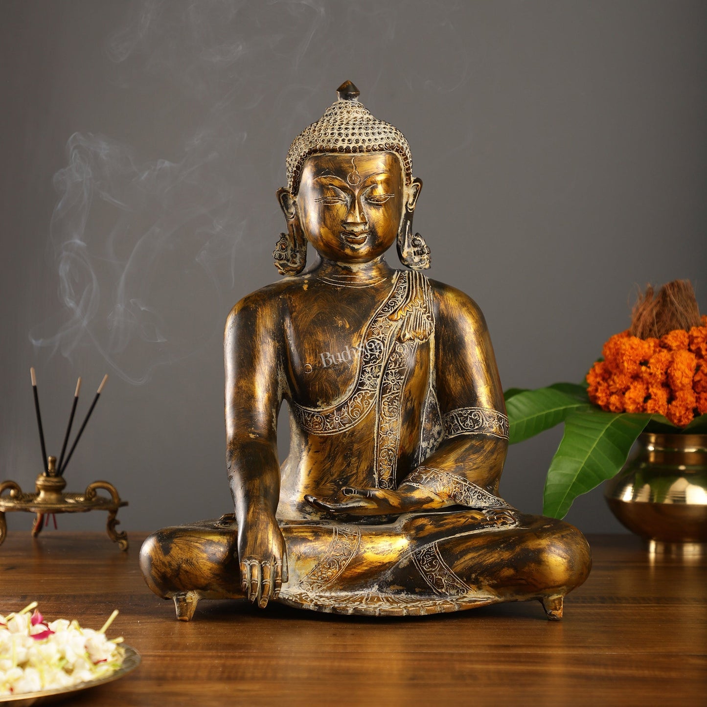 Handcrafted Fine Brass Buddha Statue | Bhoomisparsha Mudra |15"