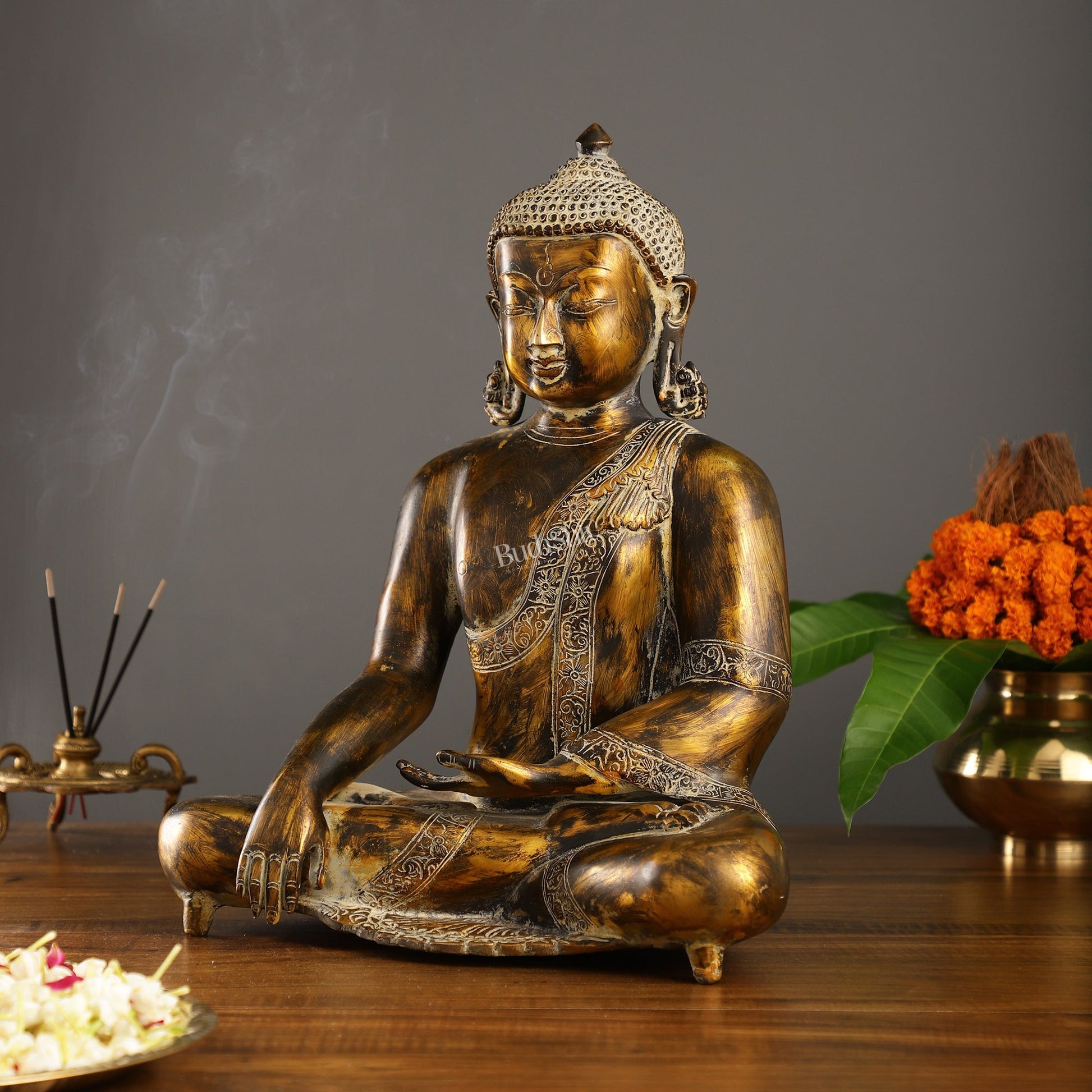 Handcrafted Fine Brass Buddha Statue | Bhoomisparsha Mudra |15"