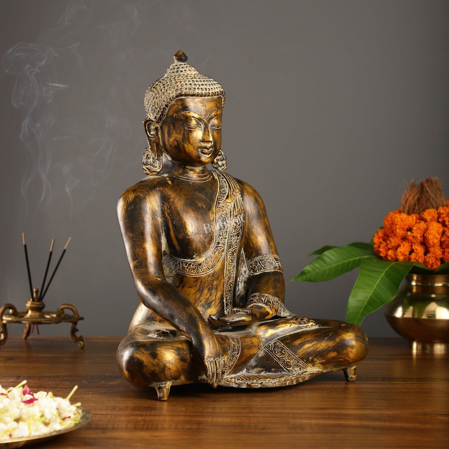 Handcrafted Fine Brass Buddha Statue | Bhoomisparsha Mudra |15"