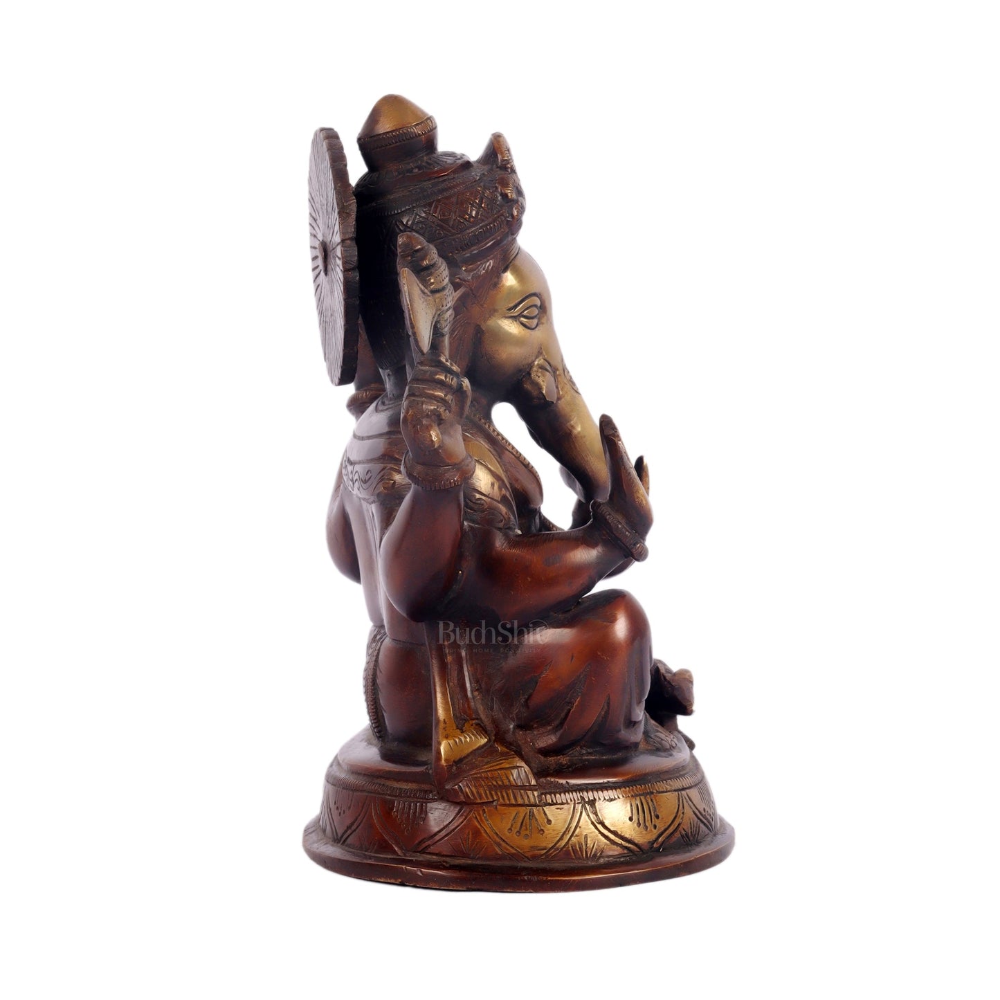 Handcrafted Fine Brass Ganesha Idol | Duel Tone Chocolate and Golden | Height 8 inches
