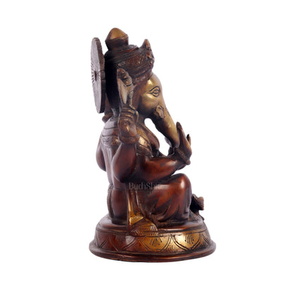 Handcrafted Fine Brass Ganesha Idol | Duel Tone Chocolate and Golden | Height 8 inches
