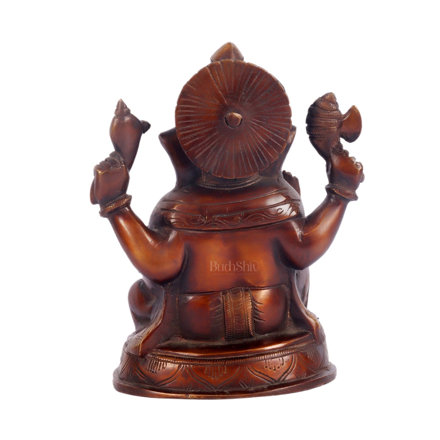 Handcrafted Fine Brass Ganesha Idol | Duel Tone Chocolate and Golden | Height 8 inches