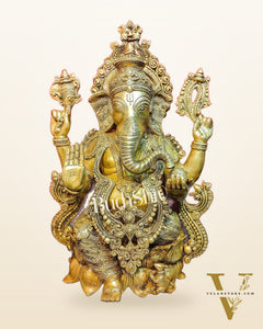 Handcrafted Fine Brass Ganesha Idol with Mouse 21"