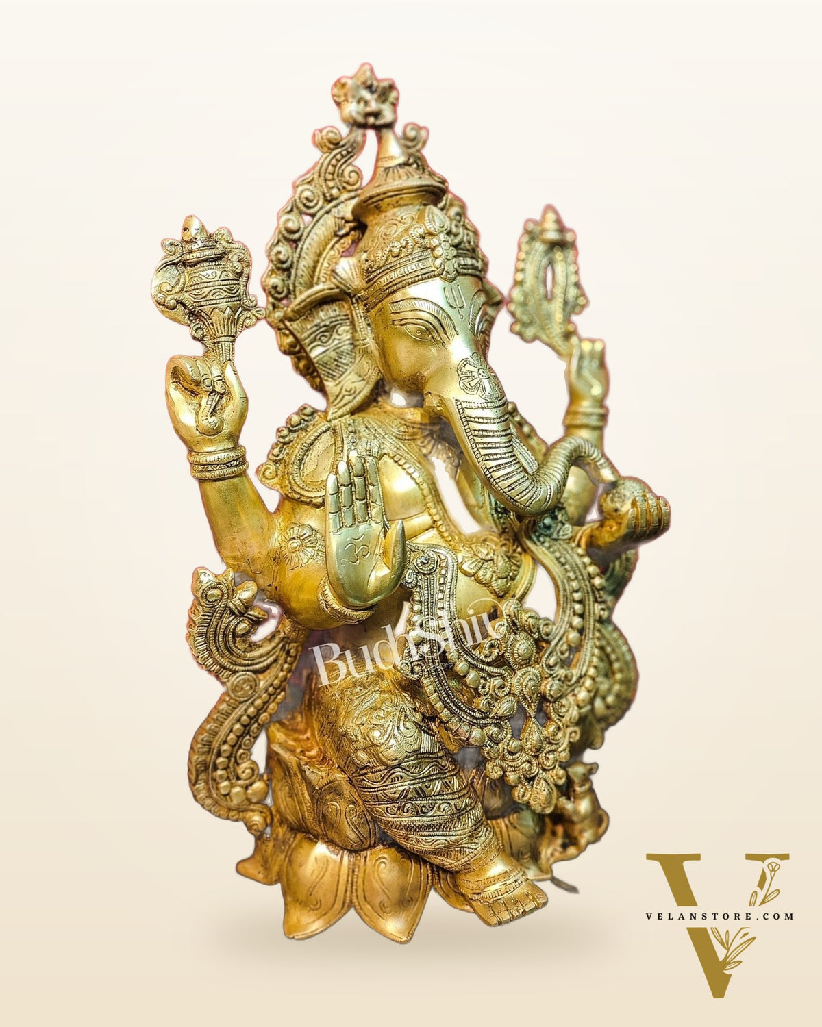 Handcrafted Fine Brass Ganesha Idol with Mouse 21"