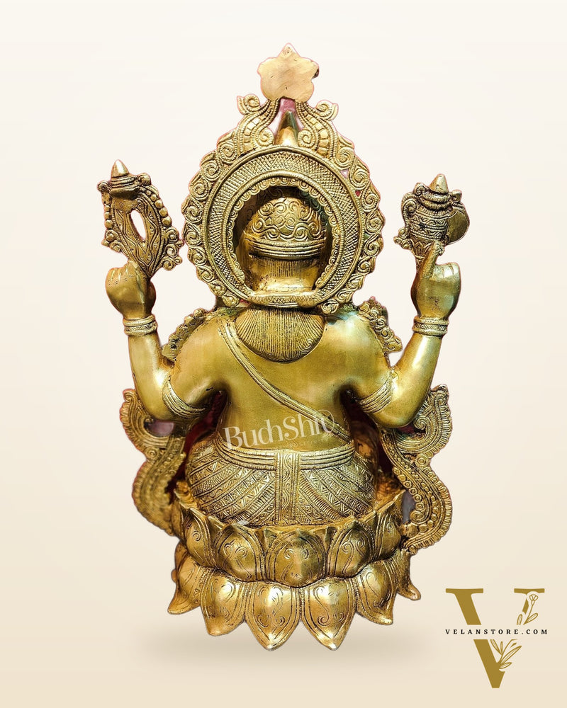 Handcrafted Fine Brass Ganesha Idol with Mouse 21"