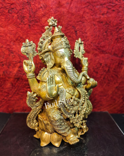 Handcrafted Fine Brass Ganesha Idol with Mouse 21"