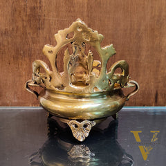 Handcrafted Fine Brass Lakshmi Statue on Decorative Urli with Floral Design 7"